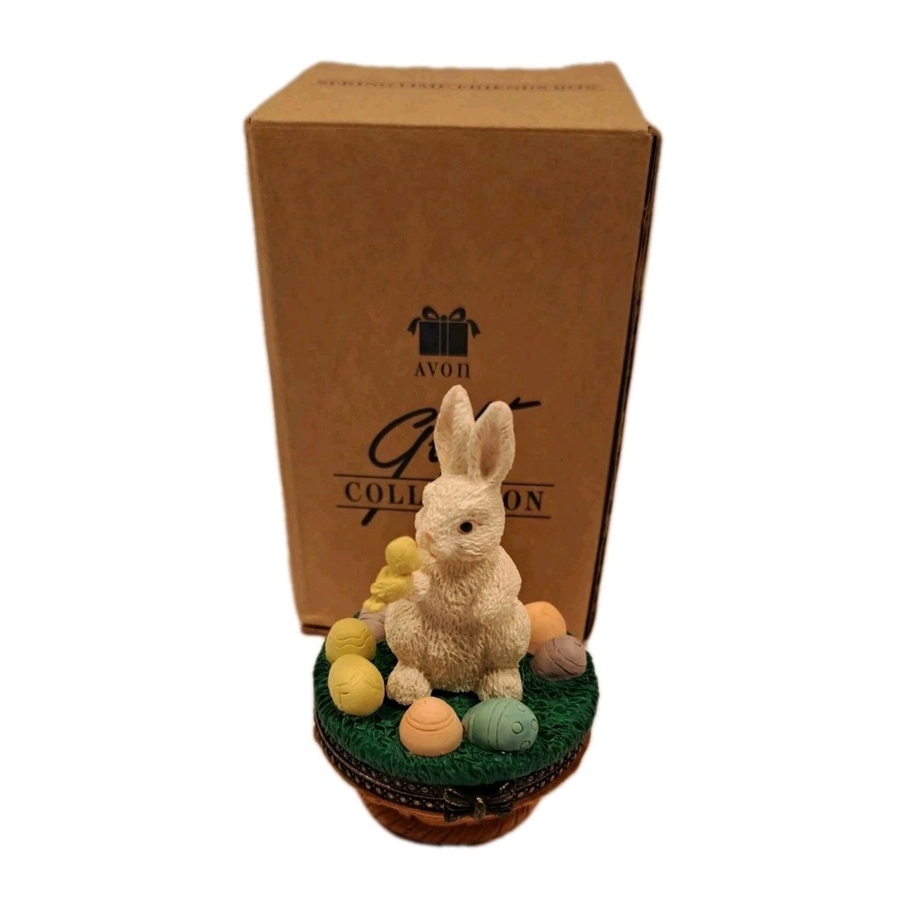 Avon Easter Bunny Trinket Box Springtime Friends Box 3" Vintage